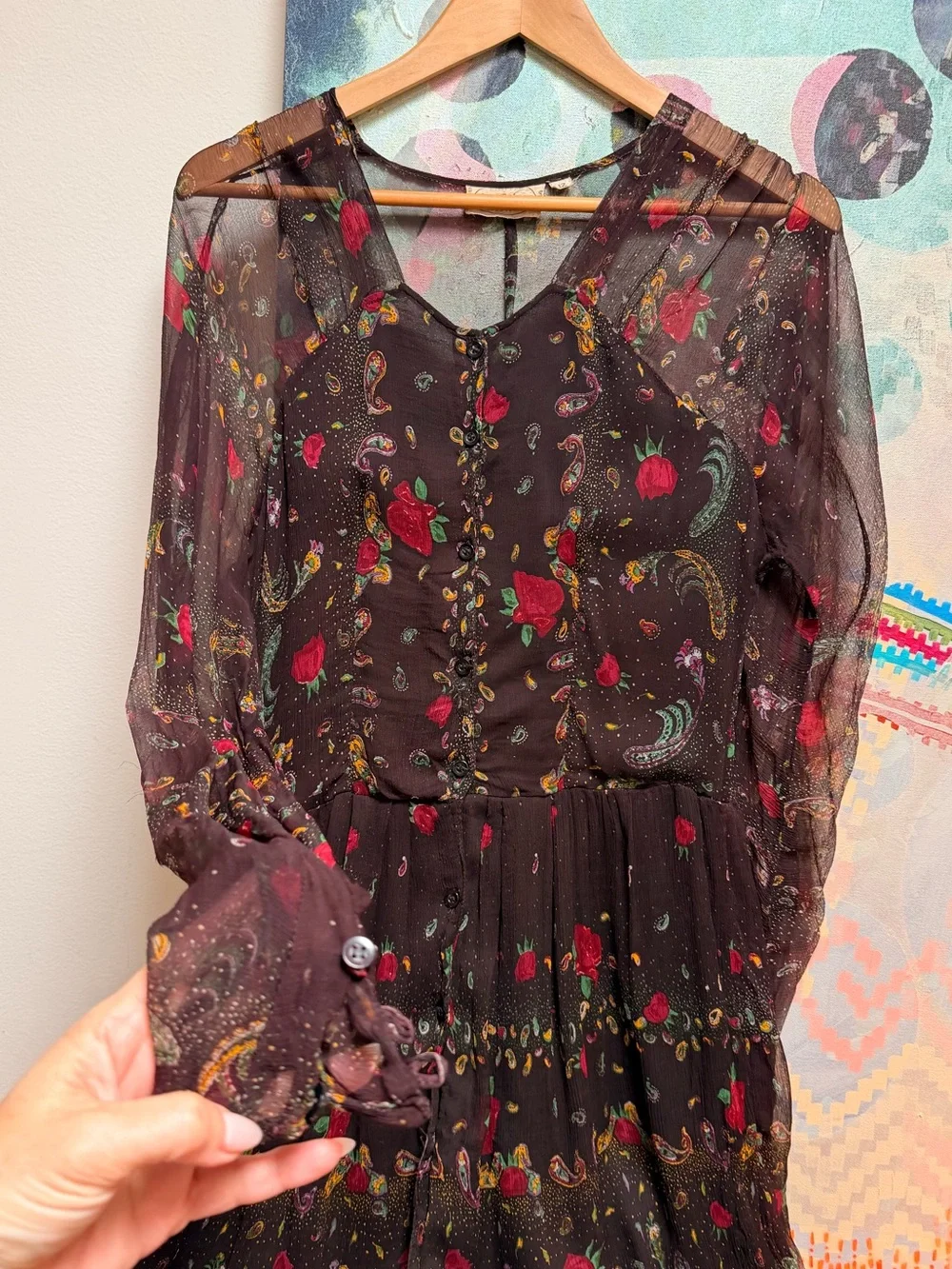 Late 1960s Vintage Miss Selfridge Indian paisley floral Maxi dress Size Medium - Picture 3 of 17